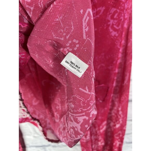 ROCOCO SAND Women's Hot Pink Tassel Tie Waist Silk Blouse Medium - Picture 5 of 7